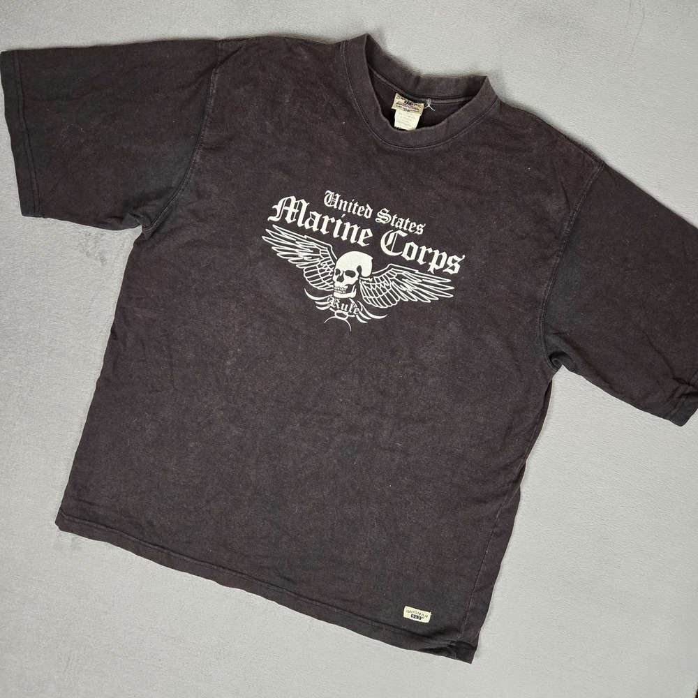 Vintage USMC Marine Corps T-Shirt Mens XL Black Oarsman 913 Skull Cotton